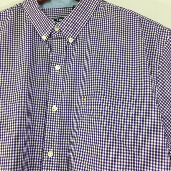 Izod Non-Iron Stretch Gingham Purple Button Down - Picture 3 of 8